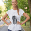 activewear mockup featuring a joyful woman wearing a t shirt at a park m4019 r el2