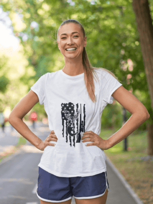 activewear mockup featuring a joyful woman wearing a t shirt at a park m4019 r el2