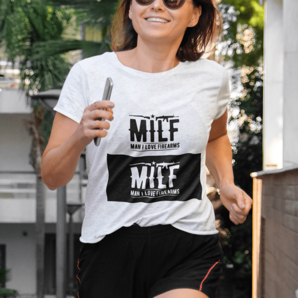 mockup of a happy woman running in an urban area while wearing a heather tee m21570 r el2