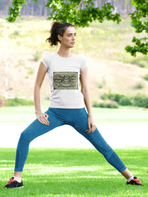 sublimated t shirt mockup featuring a woman stretching at a park 39874 r el2